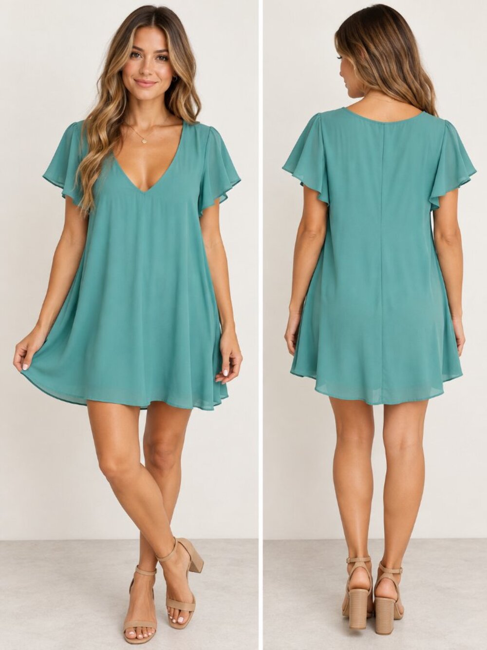 Show Me Your Mumu Kylie Mini Dress Teal Flutter Sleeve Large